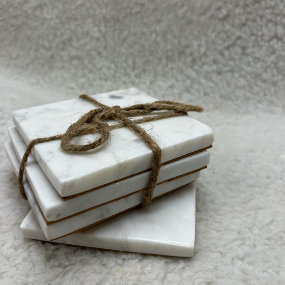 Coasters white square marble 4 made in India handmade 4" x 4" - Picture 5 of 9